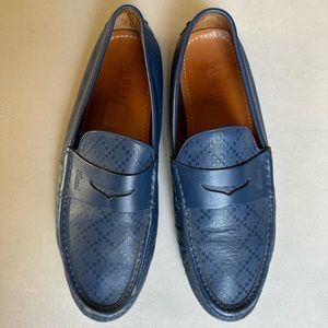 GUCCI blue Leather Diamante Penny Loafers
